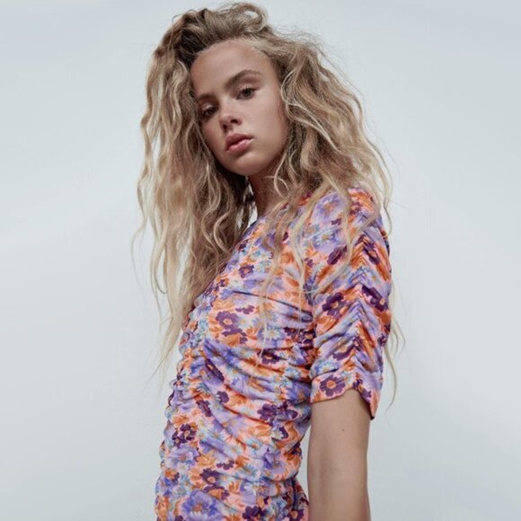 NWOT Zara multicoloured floral print draped dress, S - Picture 3 of 8